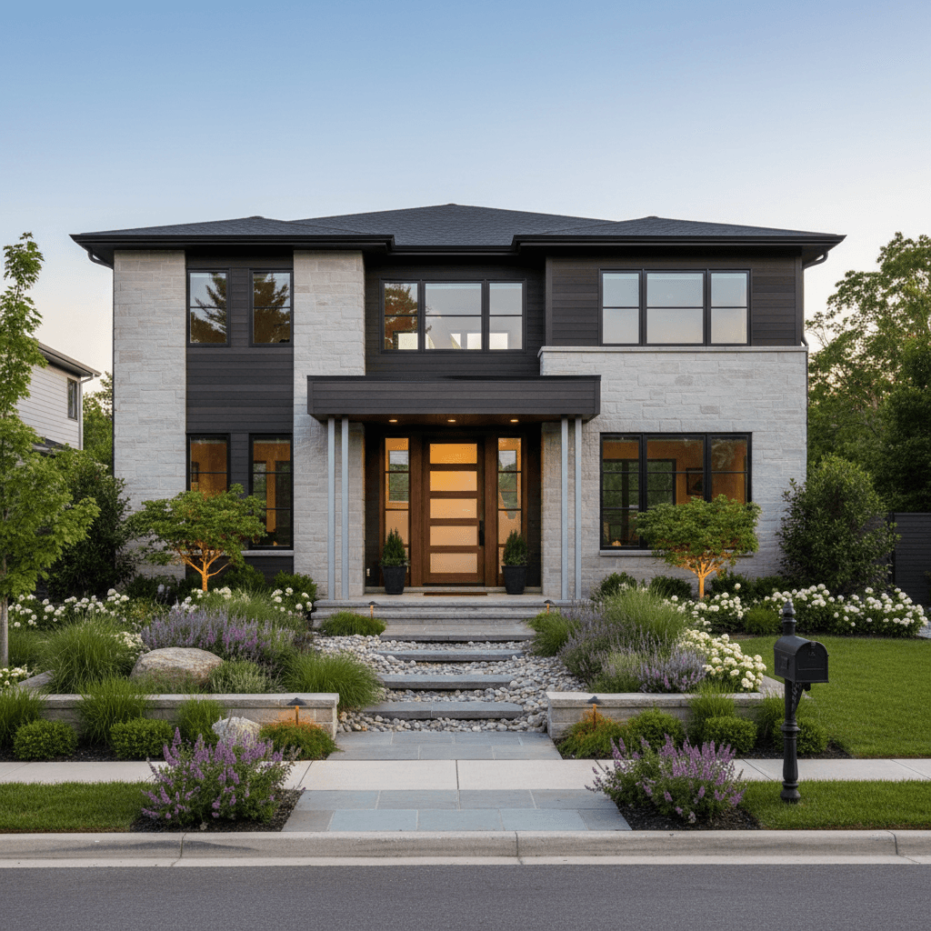 Single-family house with landscaped front yard